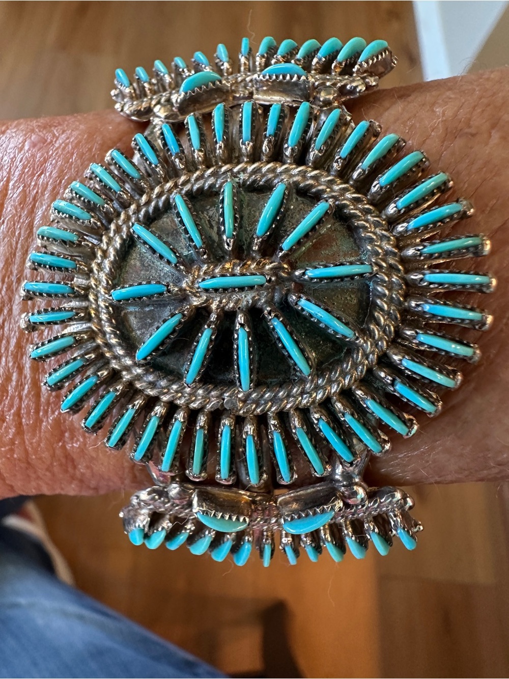 Sterling Silver Turquoise Needlepoint Cuff - Picture 12 of 14